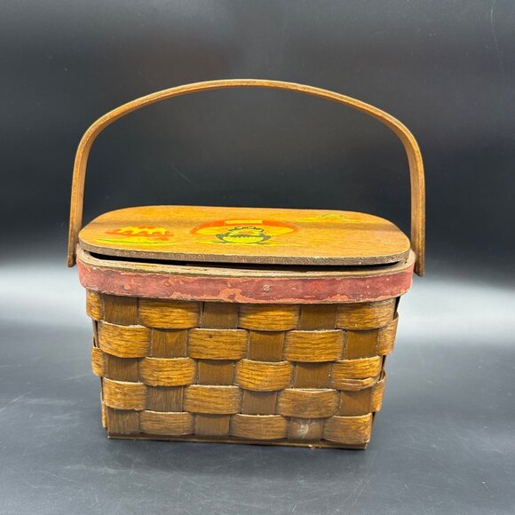 Vintage Basket Purse Frog Mushroom 1970s Decoupage Handbag Kitschy Top Handle - Picture 2 of 16